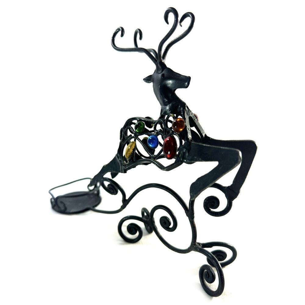 Pier 1 Metal Reindeer W/ Colorful Beads With Votive Candle Holder 9” Long - Picture 4 of 10